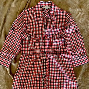 Tunic length checkered camp shirt